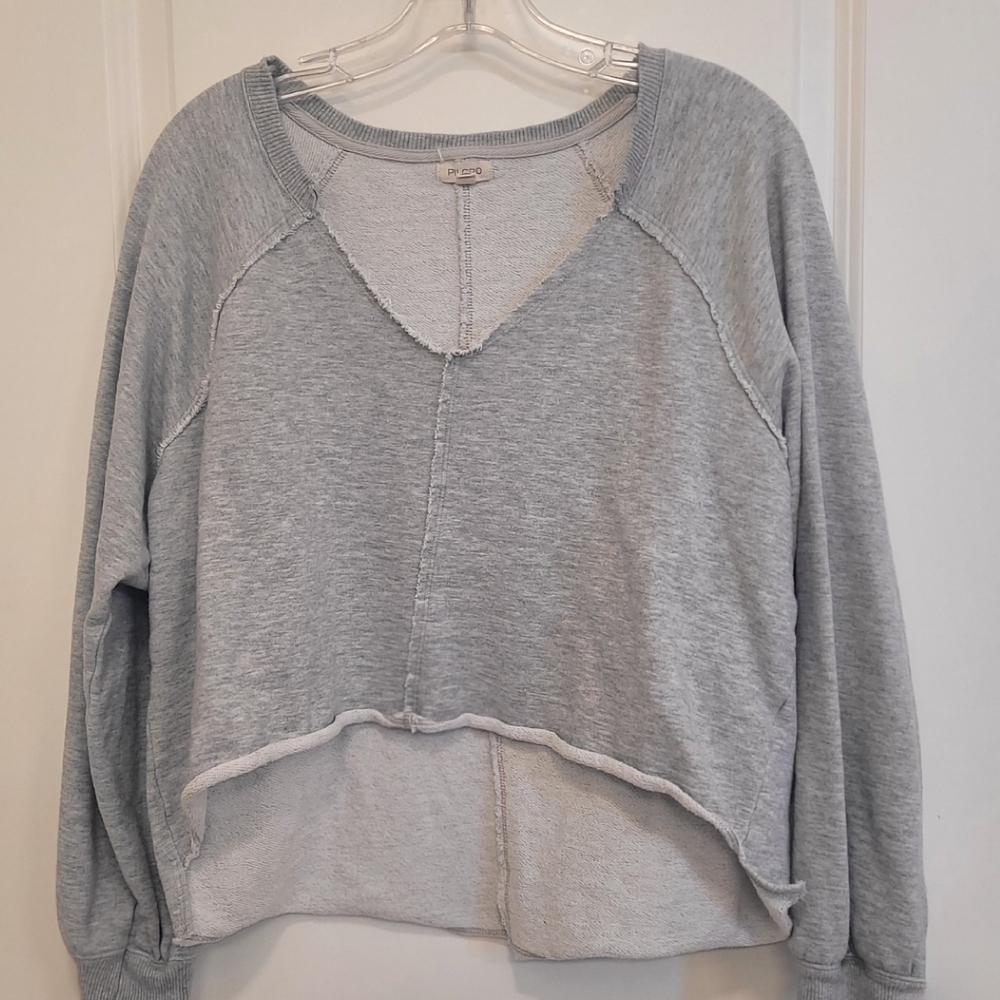 Pilcro Gray Asymmetrical Crop Pullover Sz Small